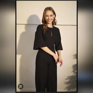 EUC Calvin Klein Black Scuba Crepe Cropped Wide Leg Jumpsuit Size 16 #716